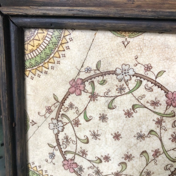 vintage framed tile mosaic boho decor retro floral - Picture 2 of 6